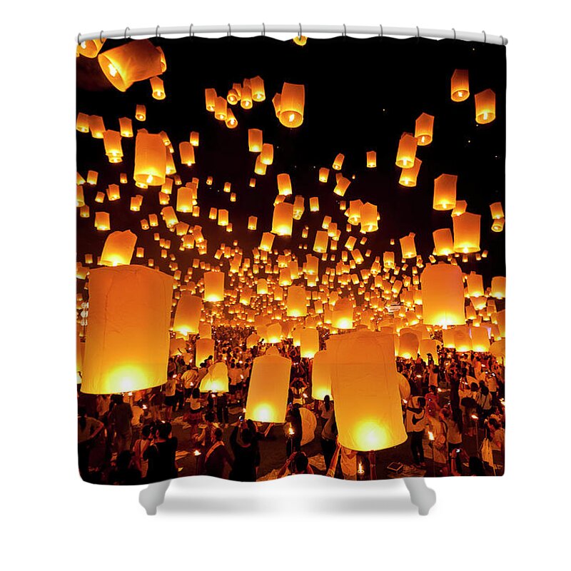 Tranquility Shower Curtain featuring the photograph Hot Air Fire Lantern by Daniel Osterkamp