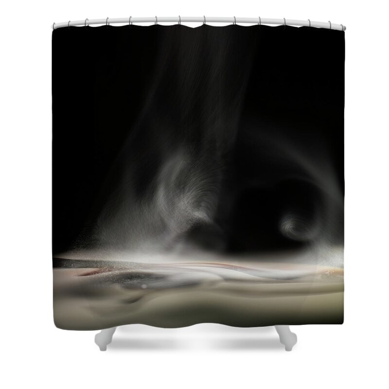 Black Background Shower Curtain featuring the photograph Hot And Steaming Coffee by Biwa Studio