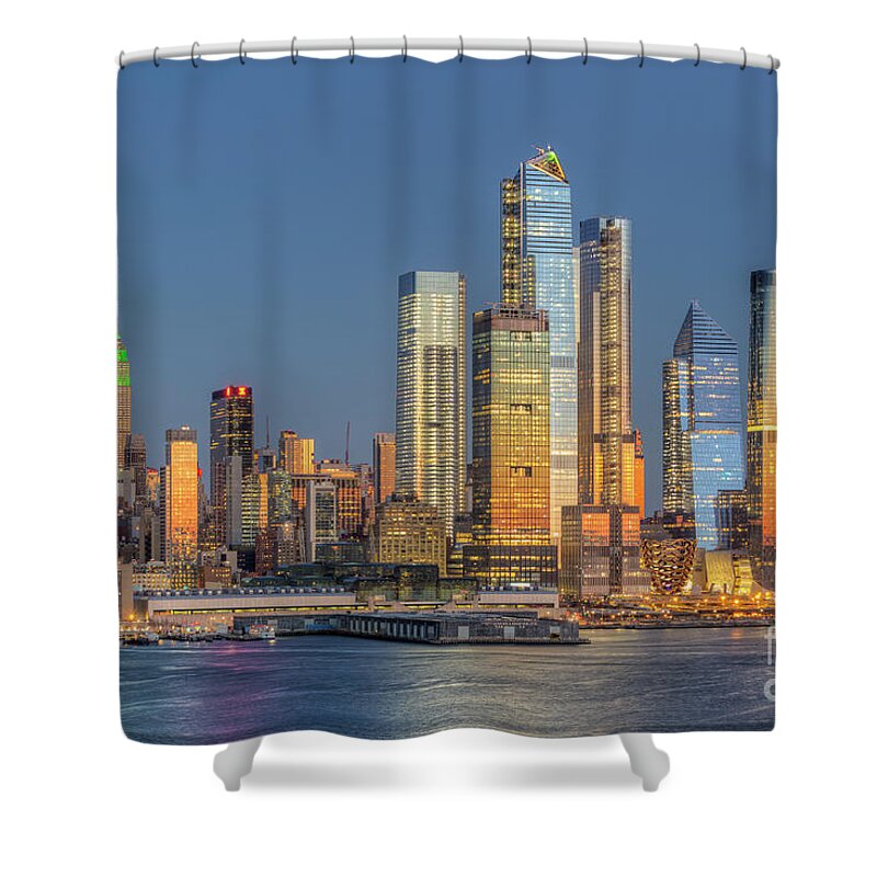Clarence Holmes Shower Curtain featuring the photograph NYC Hudson Yards Development at Twilight I by Clarence Holmes