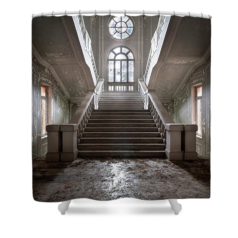 Urban Shower Curtain featuring the photograph Huge Concrete Staircase by Roman Robroek