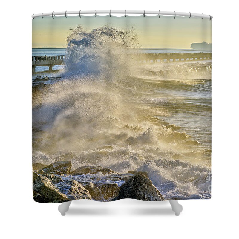 Huge Waves Cabrillo Beach San Pedroport Of Los Angeles Shower Curtain featuring the photograph Huge Waves Cabrillo Beach San Pedro by David Zanzinger