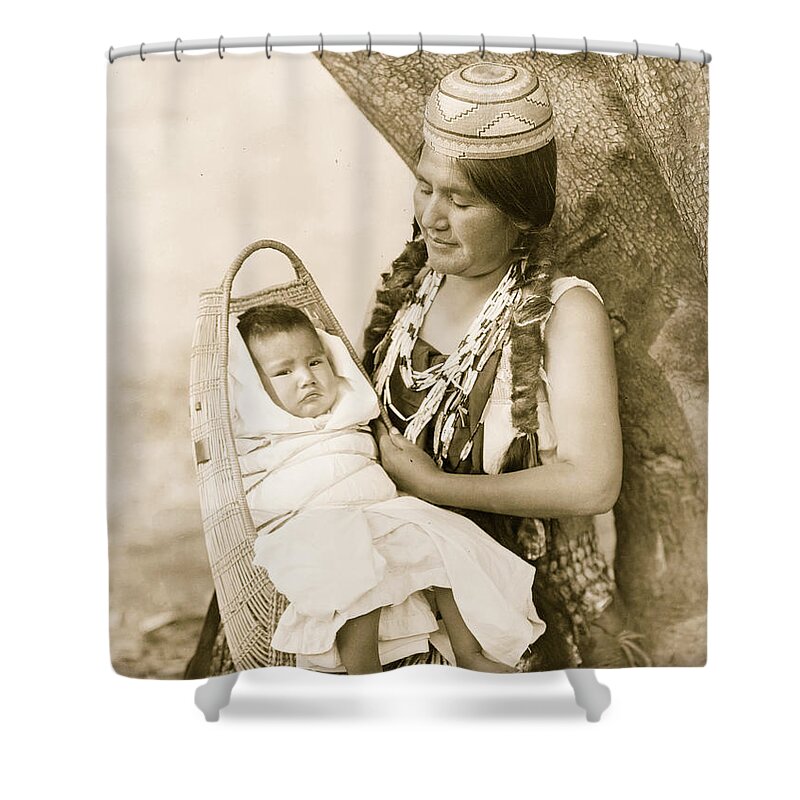 Indians Shower Curtain featuring the painting Hupa Mother with Child by 