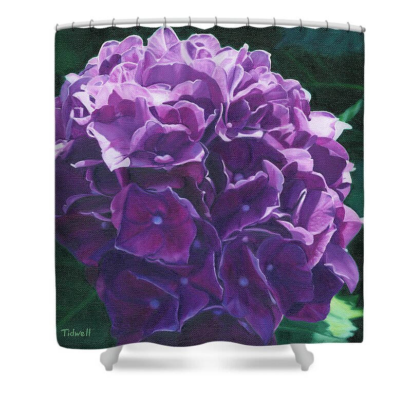 Hydrangea Shower Curtain featuring the painting Hydrangea by Deborah Tidwell Artist