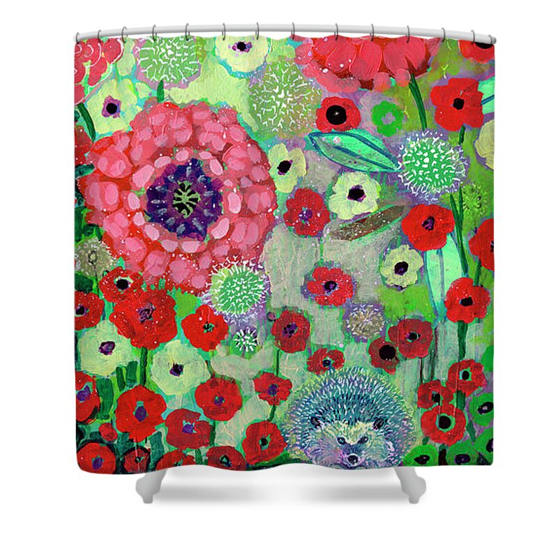 Hedgehog Shower Curtain featuring the painting I Am the Dandelion in the Wind by Jennifer Lommers