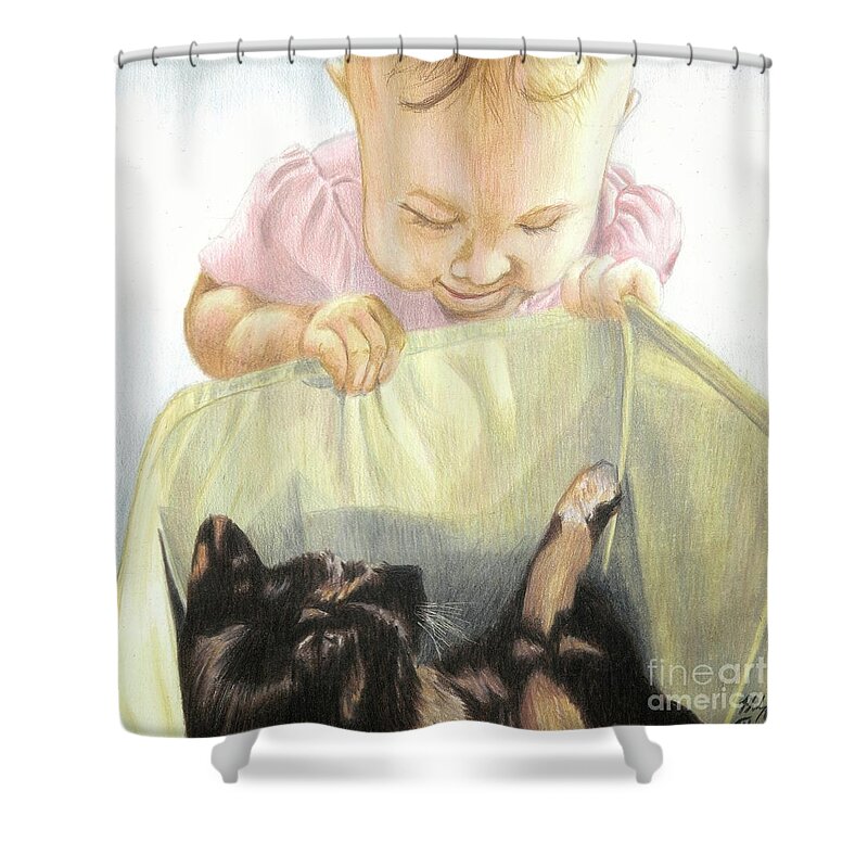 Babies Shower Curtain featuring the drawing I Found You by Philippe Thomas