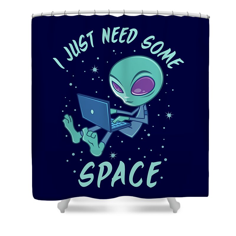 Alien Shower Curtain featuring the digital art I Just Need Some Space Alien with Laptop by John Schwegel