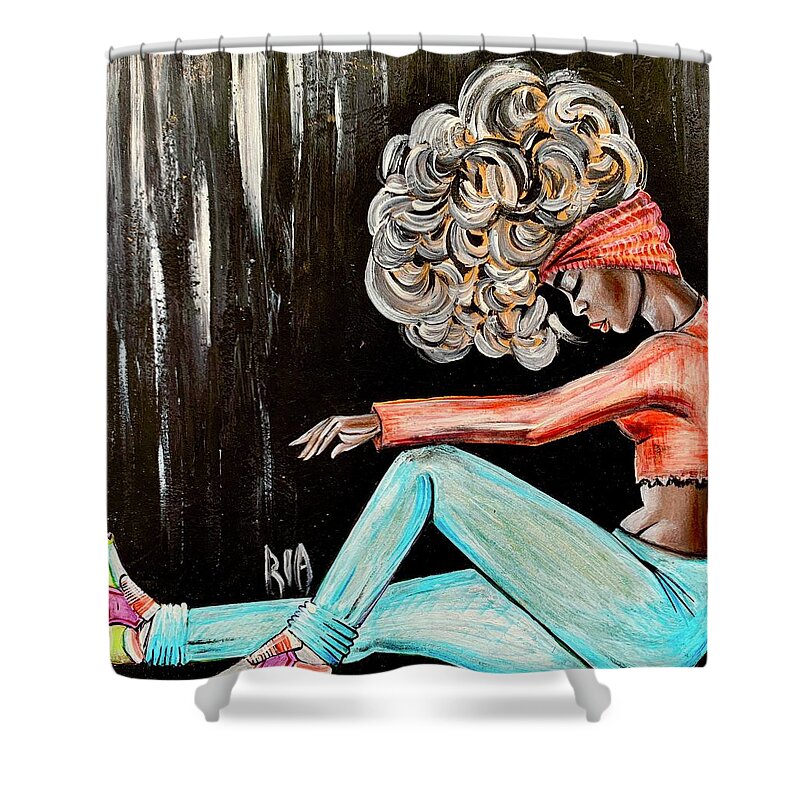 Black Art Shower Curtain featuring the painting I Just need to clear my head by Artist RiA