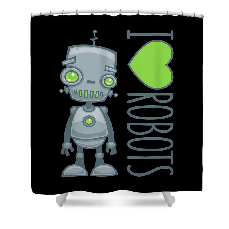 Robot Shower Curtain featuring the digital art I Love Robots by John Schwegel