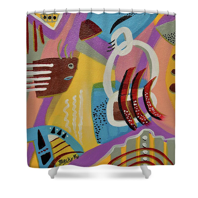 Bold Abstract Shower Curtain featuring the painting I Want Brownies by Donna Blackhall