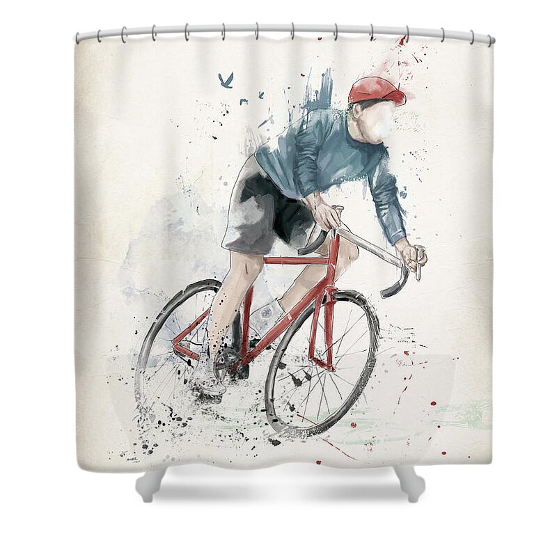 Bike Shower Curtain featuring the mixed media I want to ride my bicycle by Balazs Solti