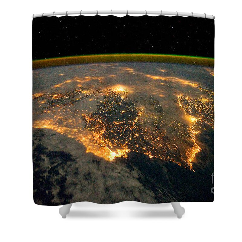 Aerial Shower Curtain featuring the photograph Iberian Peninsula from Space by NASA Johnson Space Center