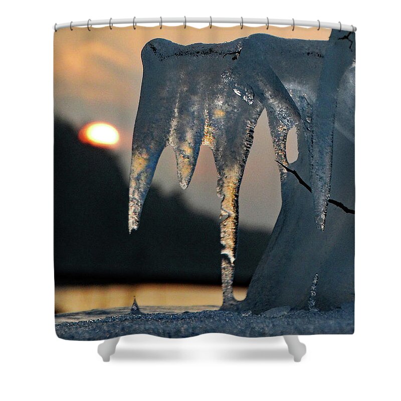 Sunset Shower Curtain featuring the photograph Ice Shapes at Sunset by David T Wilkinson