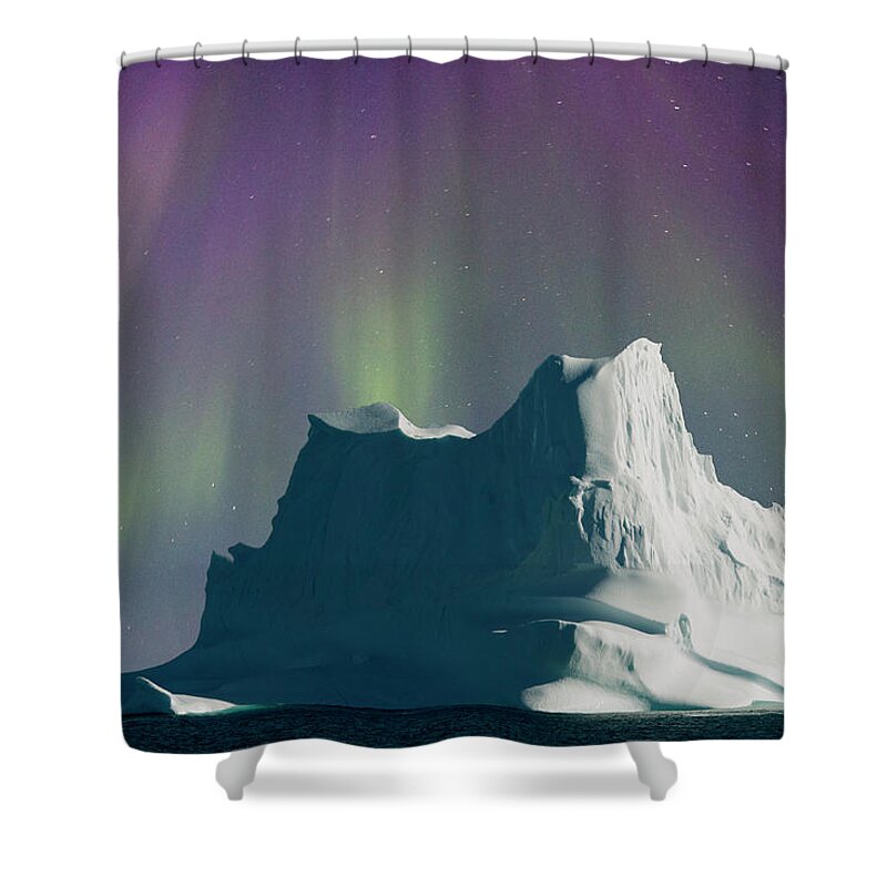 Tranquility Shower Curtain featuring the photograph Iceberg Shrouded By Aurora by Richard Mcmanus