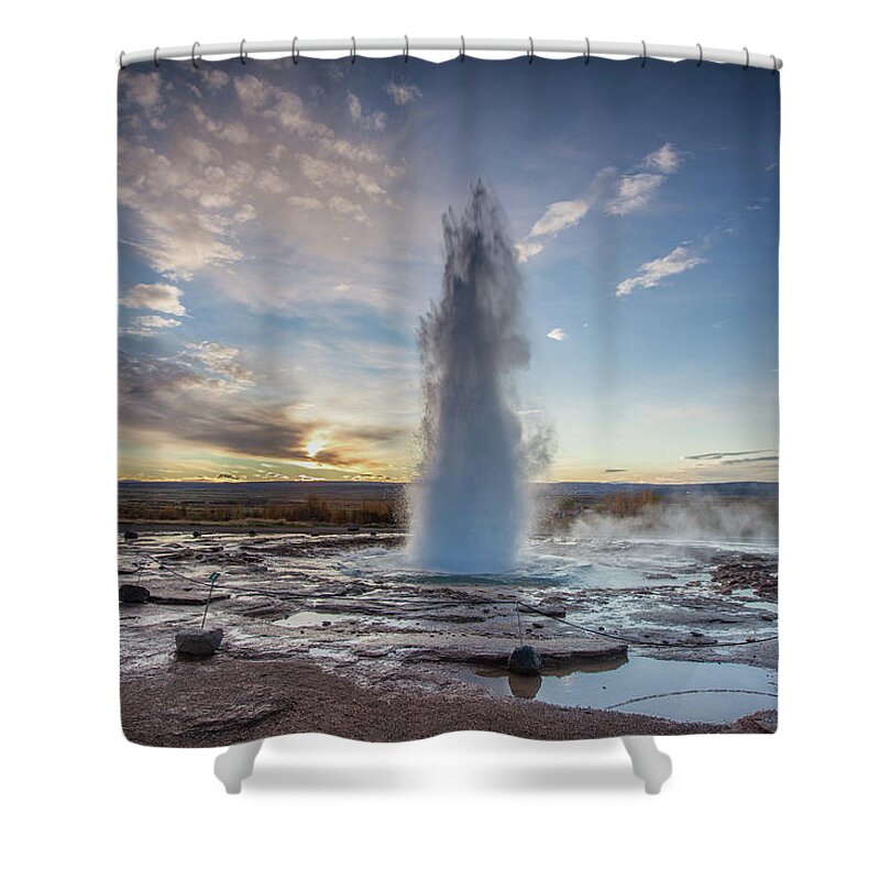 Tranquility Shower Curtain featuring the photograph Iceland - Sunrise At Geysir by Saleh Alrashaid