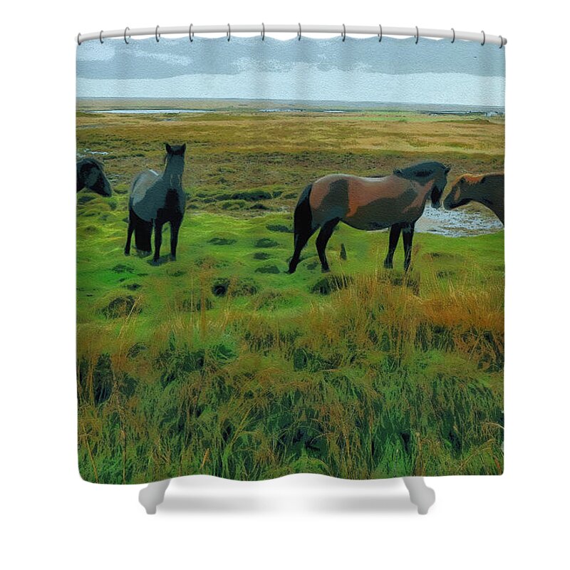 Iceland. Icelandic Horses Shower Curtain featuring the photograph Icelandic Horses by Diana Rajala
