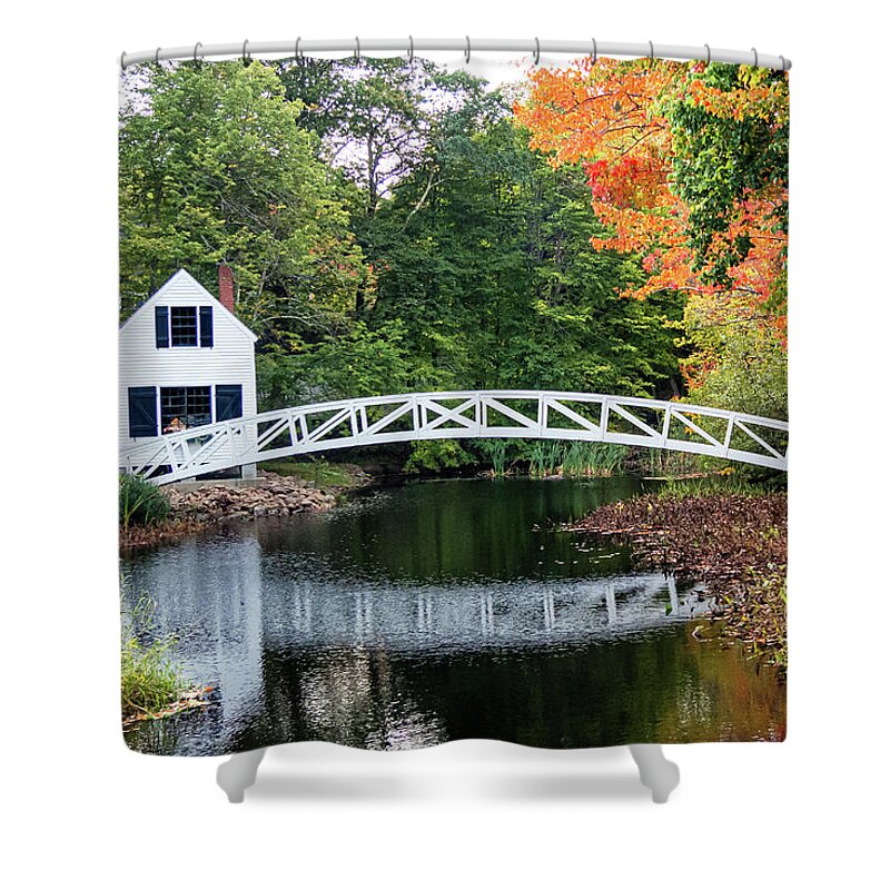 Somesville Bridge Shower Curtain featuring the photograph Iconic Somesville Bridge in Autumn by Anita Pollak