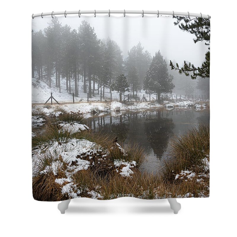 Wintertime Shower Curtain featuring the photograph Idyllic winter forest landscape at Troodos Mountains, Cyprus by Michalakis Ppalis