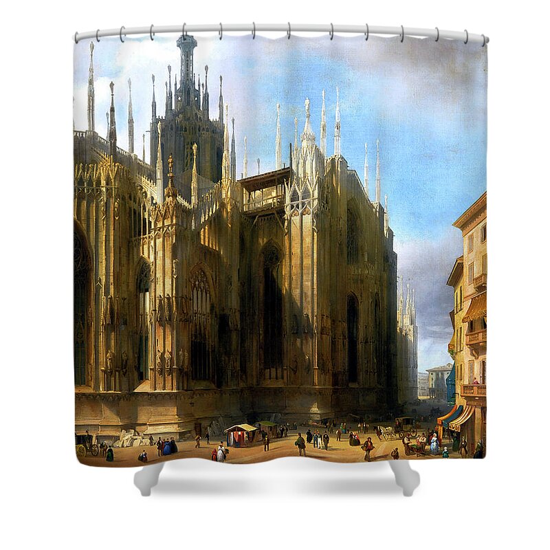 Il Duomo Dalla Corsia Dei Servi Shower Curtain featuring the painting Il Duomo Dalla Corsia Dei Servi by Rolando Burbon