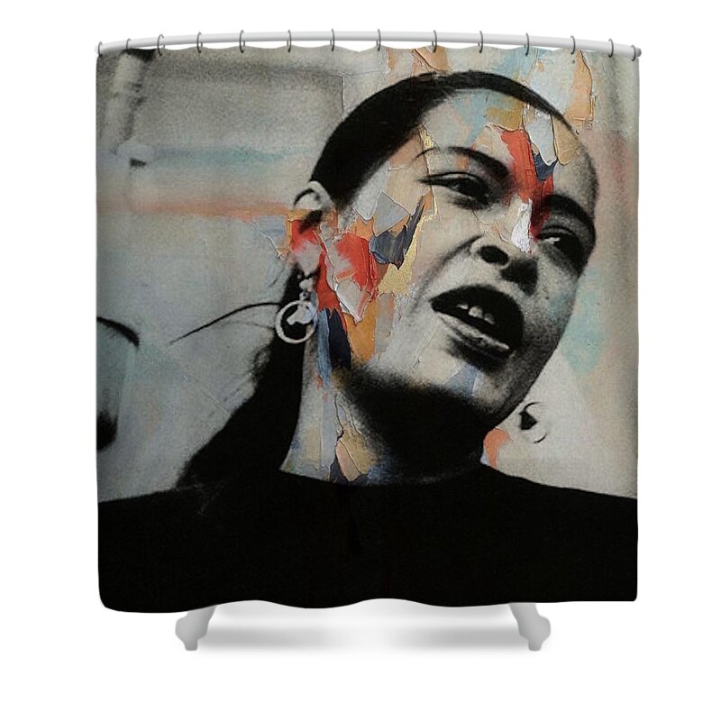 Billie Holiday Shower Curtain featuring the mixed media I'll Be Seeing You - Billie Holiday by Paul Lovering