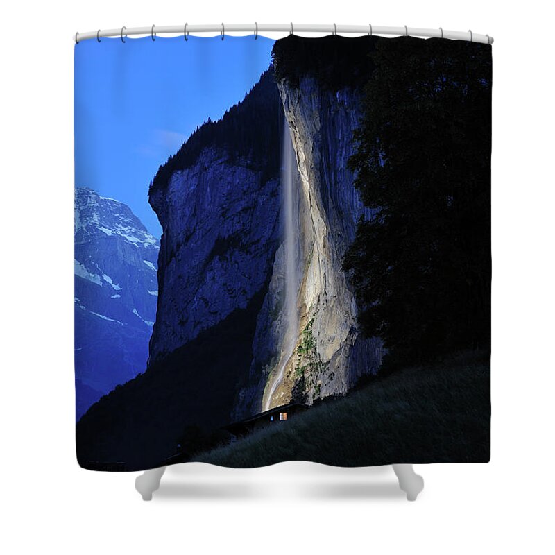 Scenics Shower Curtain featuring the photograph Illuminated Waterfall by Aimintang