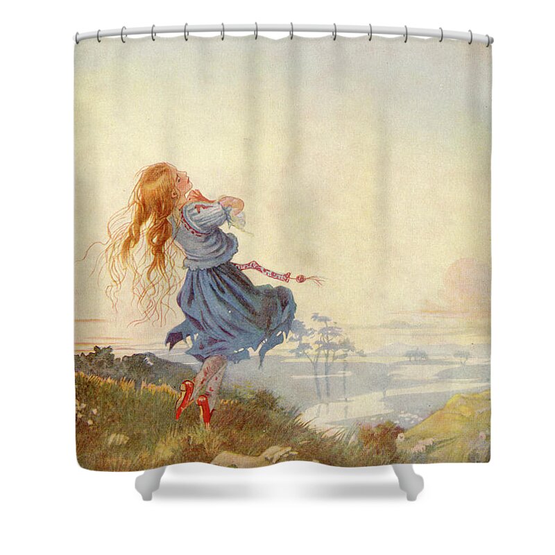 Red Shoes Shower Curtain featuring the mixed media Illustration for The Red Shoes by Honor C Appleton