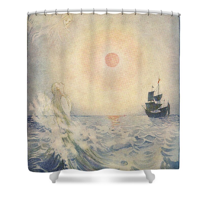 Little Mermaid Shower Curtain featuring the mixed media The Little Mermaid, Illustration from by Honor C Appleton