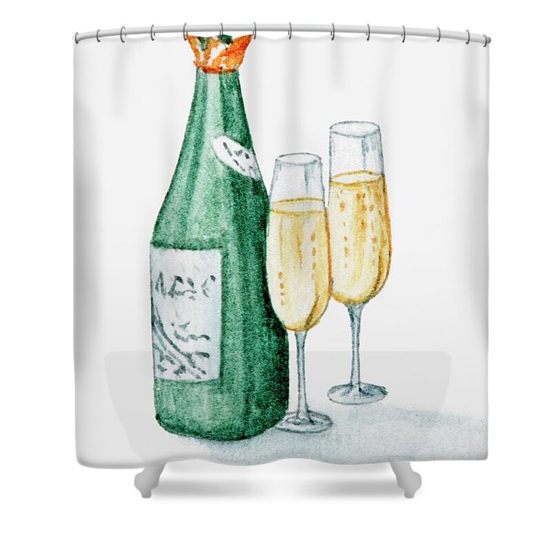 Watercolor Painting Shower Curtain featuring the digital art Illustration Of Champagne Bottle And by Dorling Kindersley