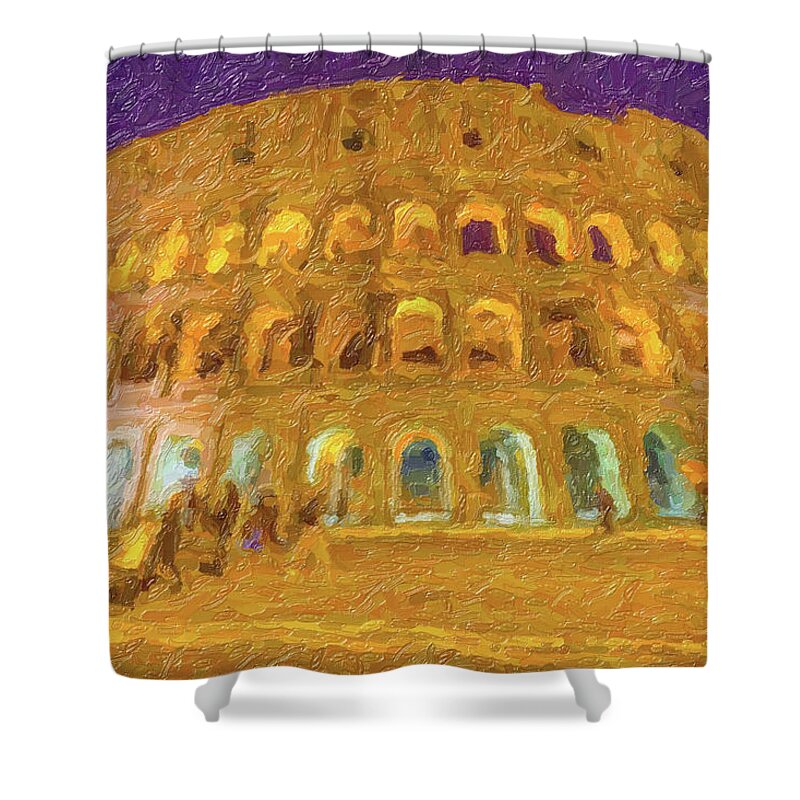 Italy Shower Curtain featuring the photograph illustration of Night view of Roman amphitheater by Vivida Photo PC