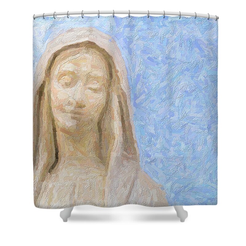Christ Shower Curtain featuring the photograph illustration of Our Lady of Medjugorje by Vivida Photo PC