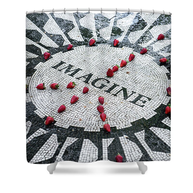 Estock Shower Curtain featuring the digital art Imagine Memorial, Central Park, Nyc by Colin Dutton