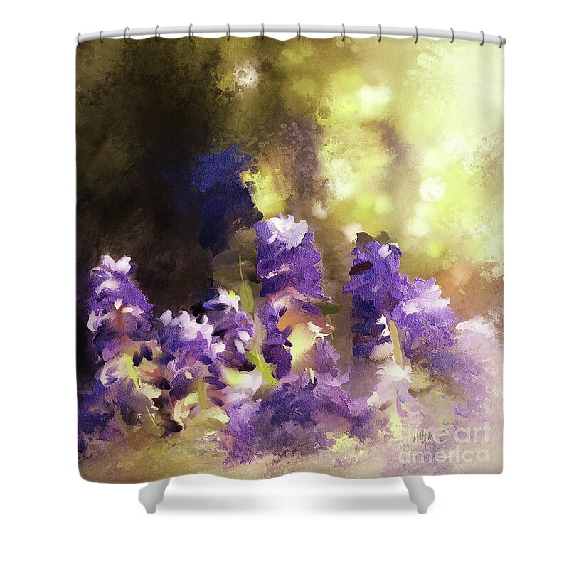 Muscari Shower Curtain featuring the digital art Impressions of Muscari by Lois Bryan