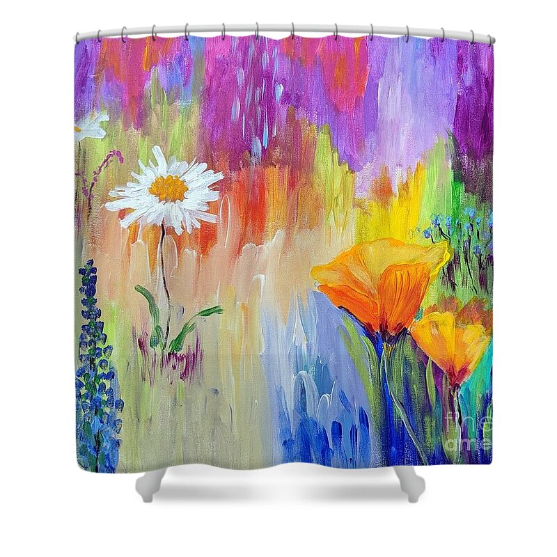 Floral Shower Curtain featuring the painting In The Field by Jodie Marie Anne Richardson Traugott     aka jm-ART