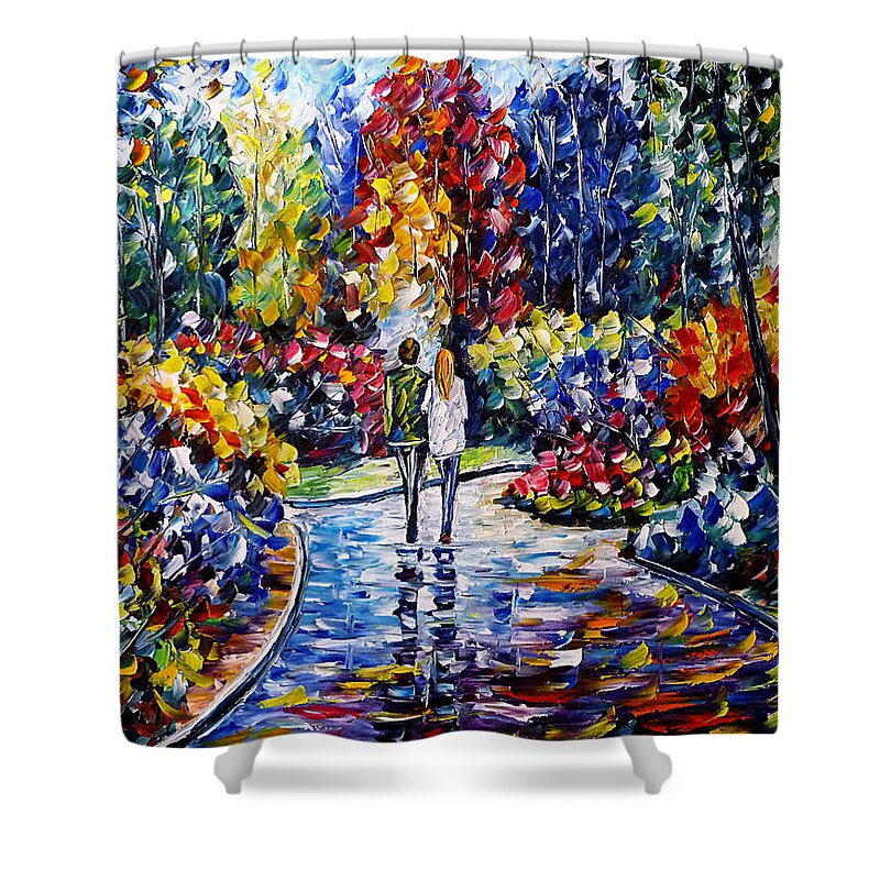 Landscape Painting Shower Curtain featuring the painting In The Garden by Mirek Kuzniar
