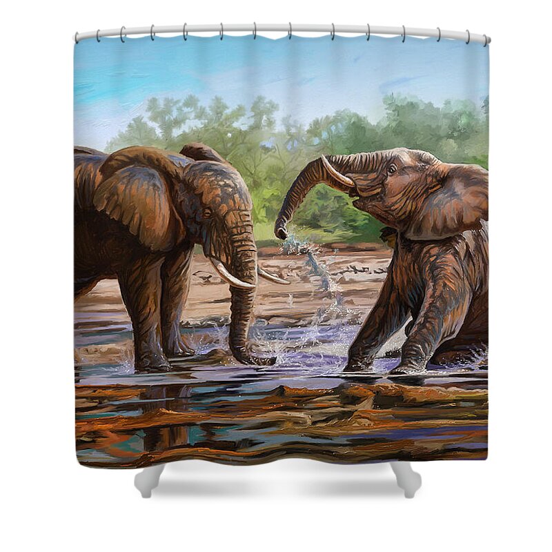 Picture Shower Curtain featuring the painting In the Muddy Pool by Anthony Mwangi