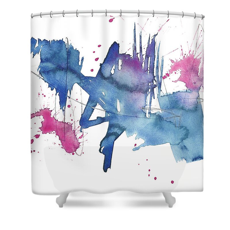 Abstract Shower Curtain featuring the painting Indigo & Magenta Splash II by Jennifer Goldberger