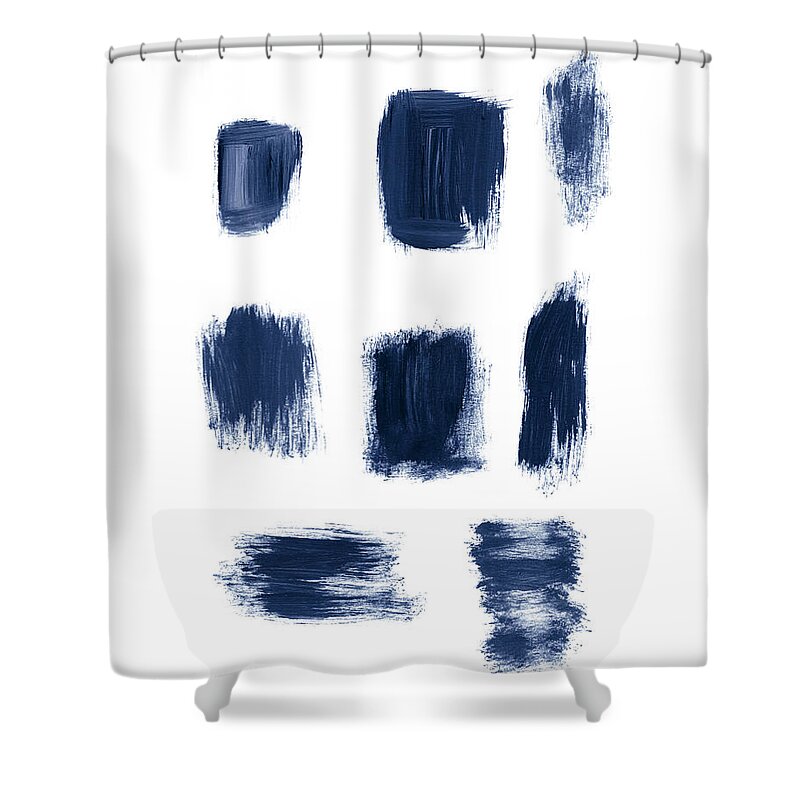 Abstract Shower Curtain featuring the painting Indigo Brushstrokes- Art by Linda Woods by Linda Woods