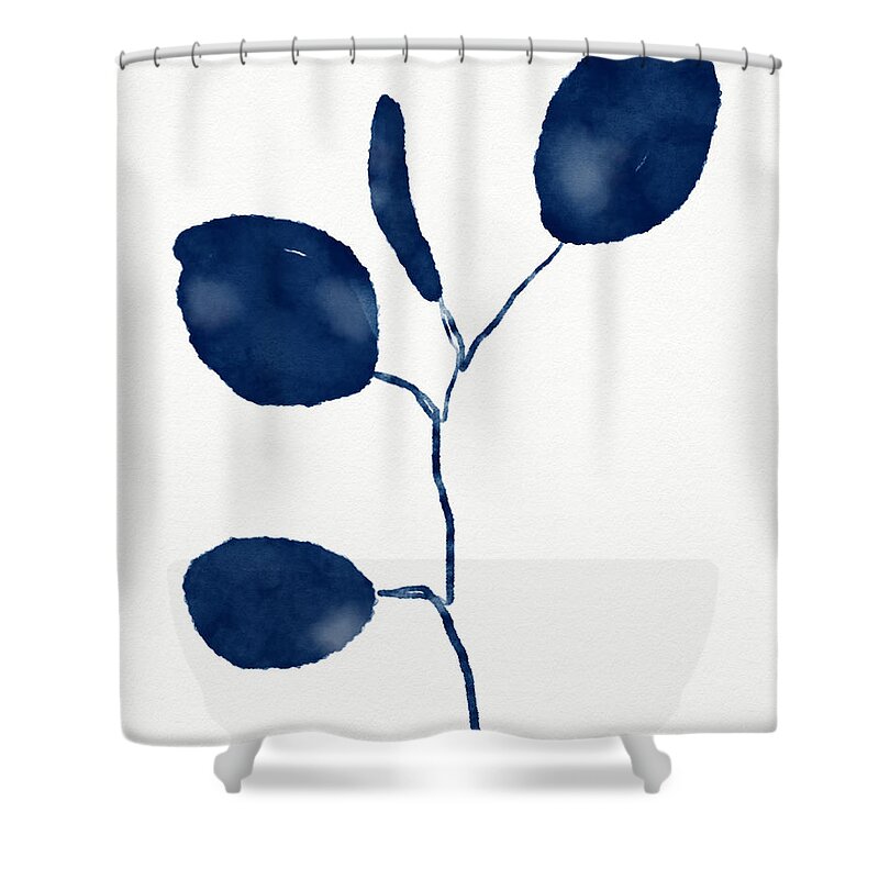 Botanical Shower Curtain featuring the mixed media Indigo Eucalyptus 2- Art by Linda Woods by Linda Woods