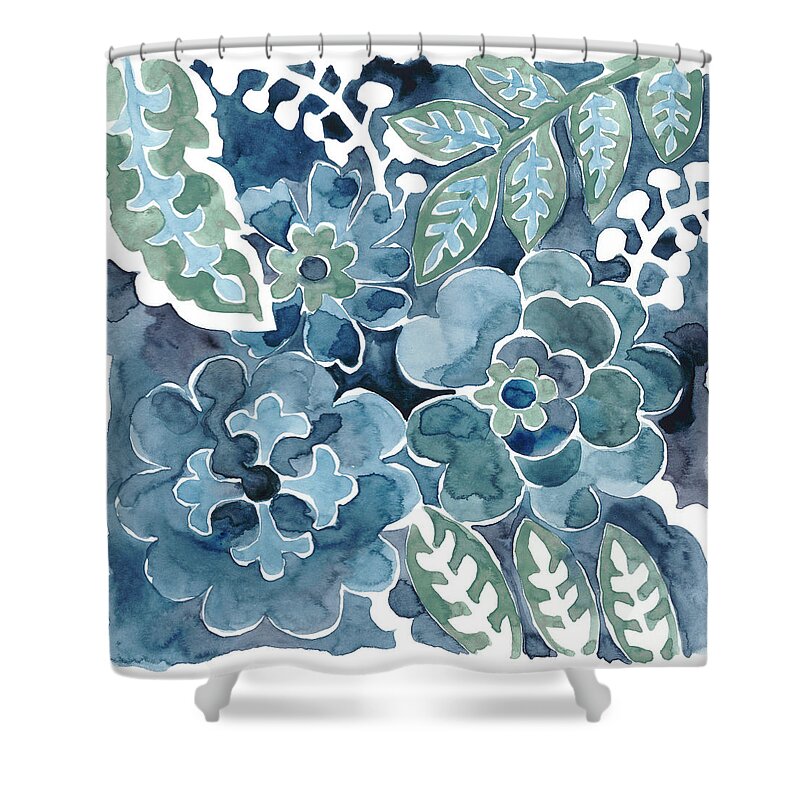 Decorative Elements+woodblocks Shower Curtain featuring the painting Indigo Ornament Iv by Chariklia Zarris