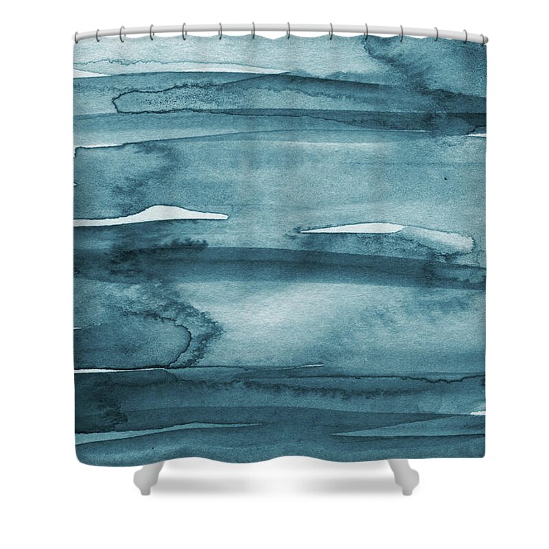 Coastal Shower Curtain featuring the painting Indigo Water- abstract painting by Linda Woods