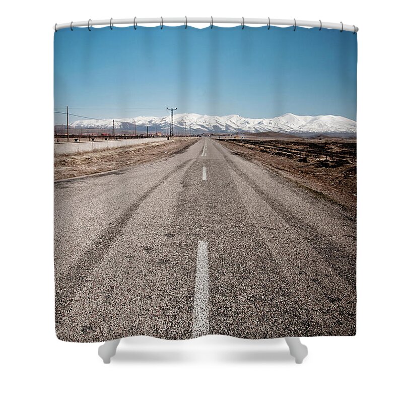 Architecture Shower Curtain featuring the photograph infinit road in Turkish landscapes by Joaquin Corbalan