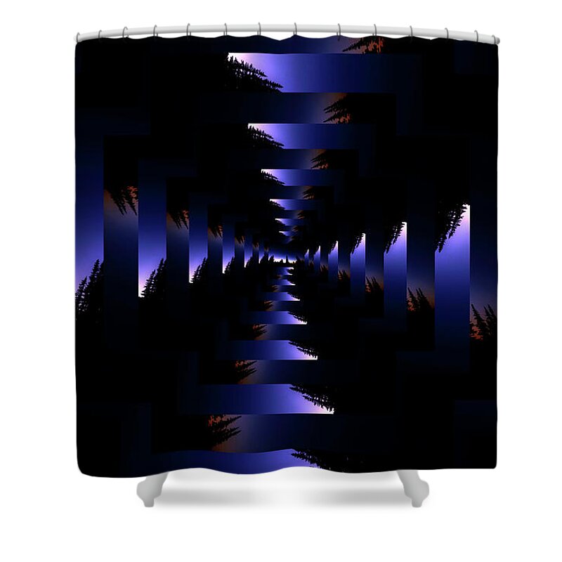 Tree Shower Curtain featuring the digital art Infinity Tunnel Tree Silhouette Sunrise by Pelo Blanco Photo