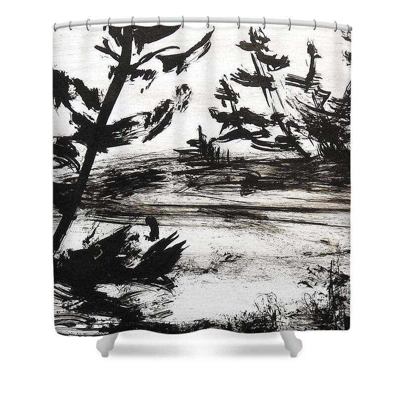 India Ink Shower Curtain featuring the painting Ink Prochade 3 by Petra Burgmann