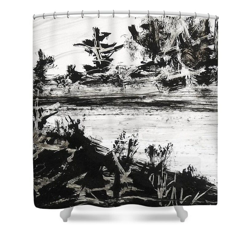 India Ink Shower Curtain featuring the painting Ink Prochade 6 by Petra Burgmann