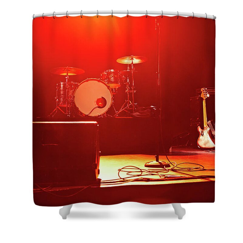 Copenhagen Shower Curtain featuring the photograph Instruments On The Stage, At A Concert by Henrik Sorensen