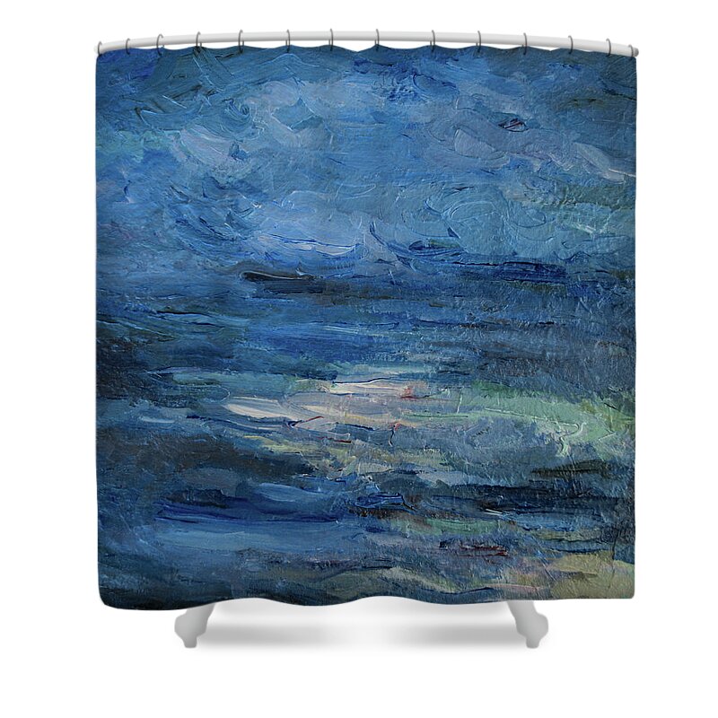 Abstract Shower Curtain featuring the painting Into the Blues by Mary Wolf