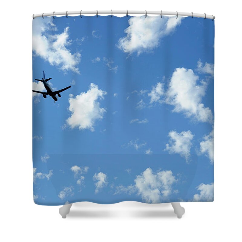 Outdoors Shower Curtain featuring the photograph Into The Clouds Airliner by Matt brown