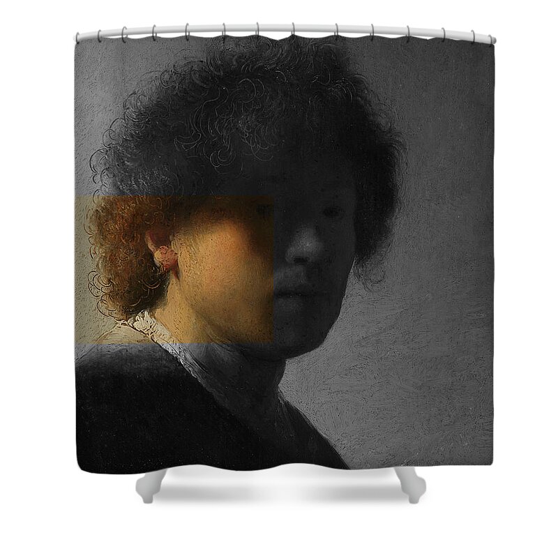 Post Modern Art Shower Curtain featuring the digital art Inv Blend 16 Rembrandt by David Bridburg