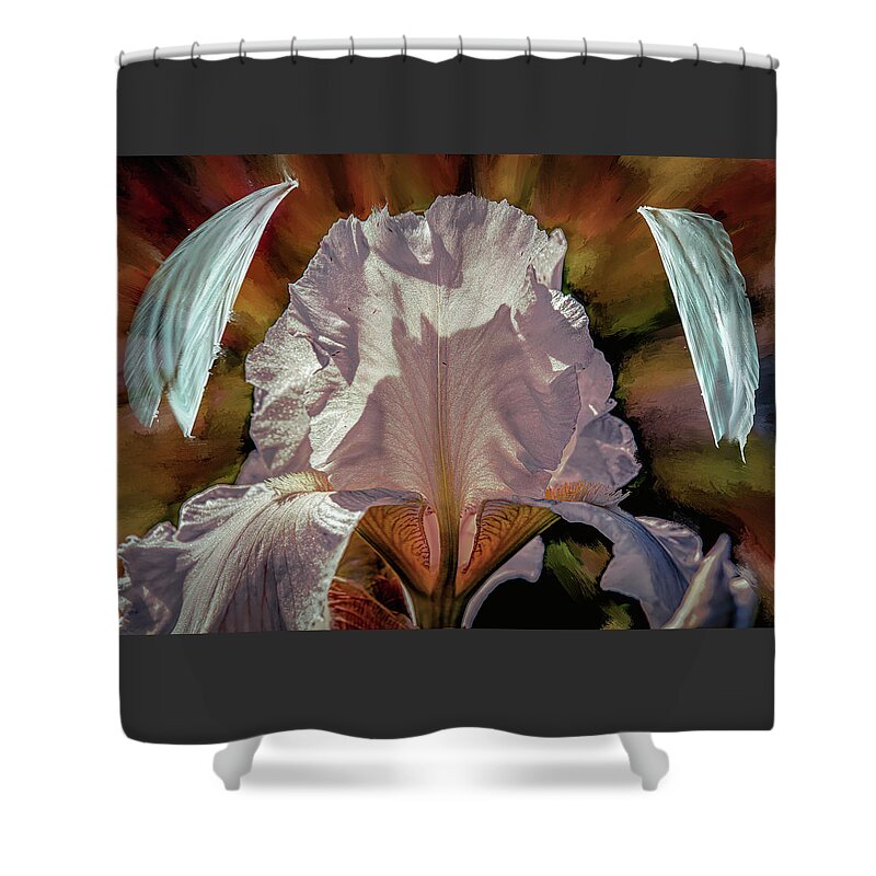 Iris Shower Curtain featuring the mixed media Iris and angel #i8 by Leif Sohlman