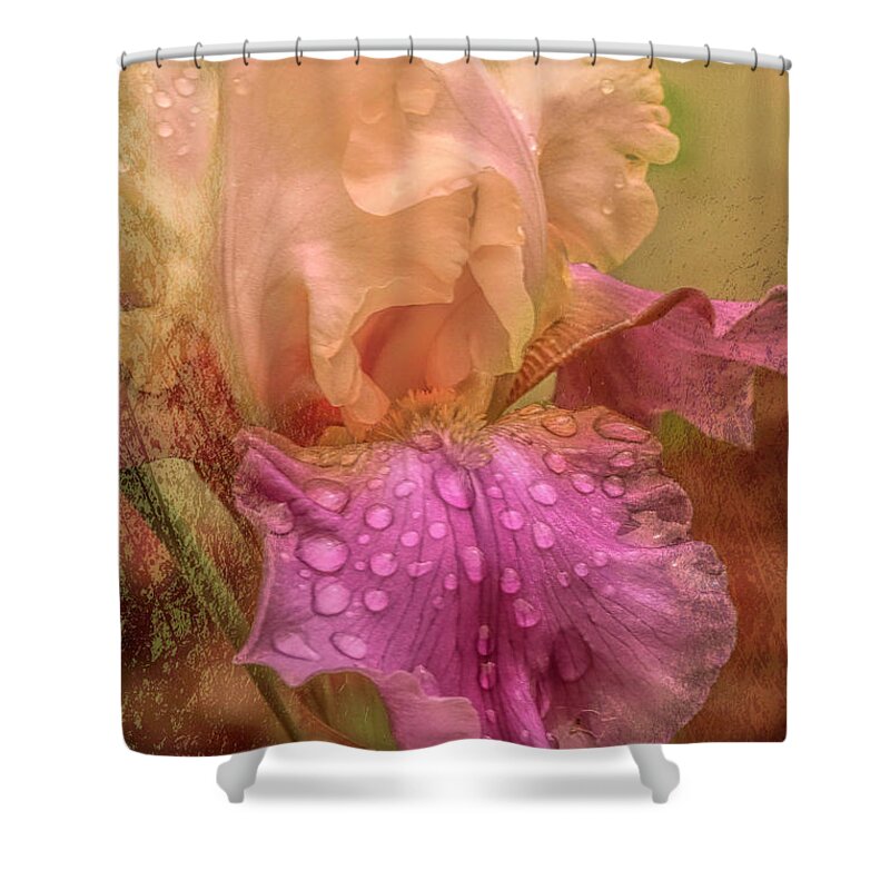 Iris Shower Curtain featuring the digital art Iris in the rain by Bonnie Willis