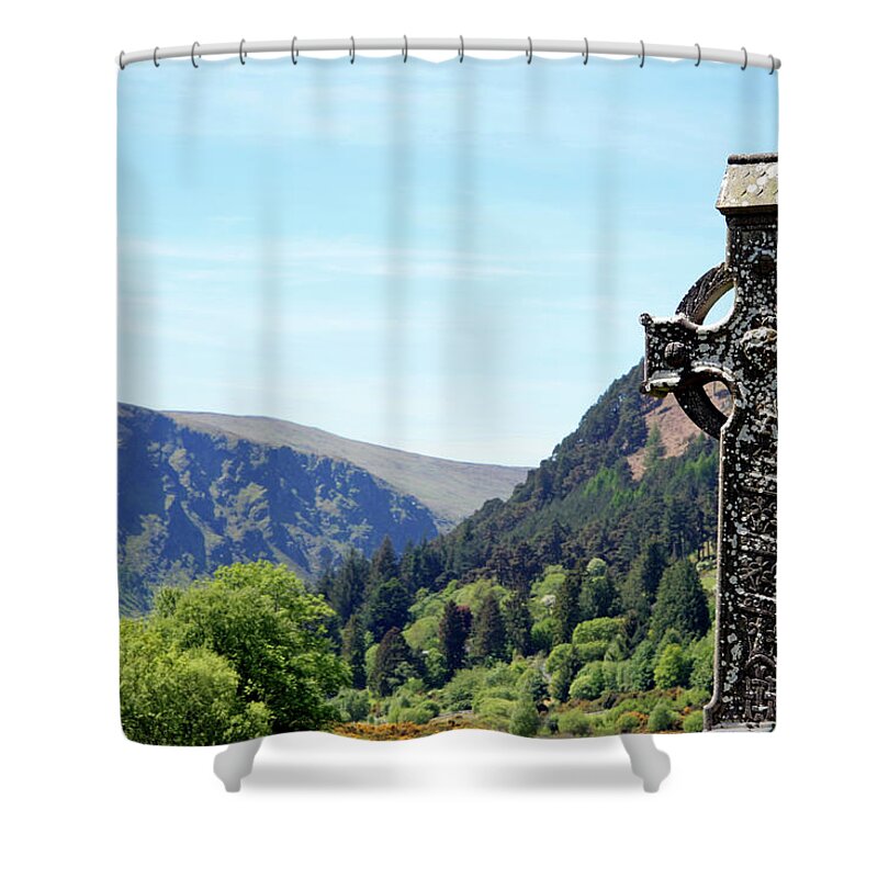 County Wicklow Shower Curtain featuring the photograph Irish High Cross And Landscape by Aloha 17
